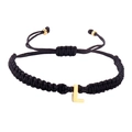 Adjustable black cord bracelet featuring a gold stainless steel letter L charm - Black Rope L (B2925-L)