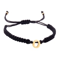 Minimalist black braided rope bracelet with golden stainless steel letter O pendant - Black Rope O (B2925-O)