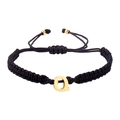 Adjustable black cord bracelet featuring a gold polished metal initial letter Q charm - Black Rope Q (B2925-Q)