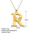 Detailed view of 18K gold plated stainless steel letter R pendant with butterfly texture - Butterfly Letter R (R-XL0209)