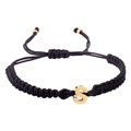 Adjustable black braided rope bracelet with a polished gold letter S pendant - Black Rope S (B2925-S)