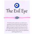 Pink woven evil eye bracelet with blue crystal accents on white presentation card - Oval Rhinestone Evil Eye (B0016)