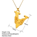 Detail of 18K gold stainless steel V letter pendant with carved butterfly and dimensions - Butterfly Letter V (V-XL0213)