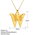 Detail of 18K gold stainless steel pendant with letter W and butterfly relief design - Butterfly Letter W (W-XL0214)