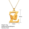 18K gold plated stainless steel letter Z necklace with hollow butterfly pendant detail - Butterfly Letter Z (Z-XL0217)