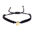 Handmade woven black rope bracelet featuring a gold stainless steel letter X pendant - Black Rope X (B2925-X)