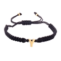 Adjustable black braided rope bracelet featuring a golden stainless steel initial letter Y - Black Rope Y (B2925-Y)