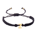 Minimalist black braided rope bracelet with golden stainless steel initial Z charm - Black Rope Z (B2925-Z)