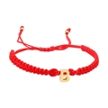 Braided red string bracelet with gold letter B pendant and adjustable closure - Red Rope B