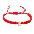 Minimalist red woven rope bracelet featuring a brushed gold metal initial letter E - Red Rope E
