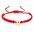 Adjustable red woven cord bracelet with gold letter H charm for women and men - Red Rope H