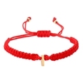 Adjustable red woven cord bracelet featuring a minimalist golden rectangular charm - Red Rope I