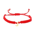 Handmade red braided rope bracelet with golden stainless steel initial letter J charm - Red Rope J