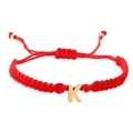 Adjustable red woven rope bracelet featuring a golden stainless steel initial K pendant - Red Rope K