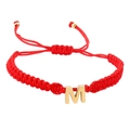 Handmade red braided cord bracelet with a golden stainless steel initial M charm pendant - Red Rope M