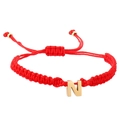 Minimalist red braided rope bracelet with golden letter N charm for women - Red Rope N