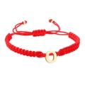 Handmade red braided rope bracelet featuring a golden stainless steel initial O pendant - Red Rope O