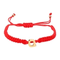 Adjustable red braided rope bracelet with golden letter A charm pendant - Red Rope Q