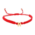 Adjustable red woven rope bracelet with gold letter R stainless steel charm - Red Rope R