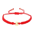 Handmade red braided cord bracelet with gold letter S charm and adjustable slide knot - Red Rope S