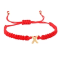 Handmade red braided rope bracelet with a gold stainless steel letter X charm charm - Red Rope X