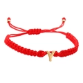 Handmade red braided bracelet with a golden letter Y charm and adjustable sliding knot - Red Rope Y