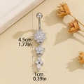 Silver stainless steel belly ring featuring three lotus flowers with clear cubic zirconia - One Size / Silver
