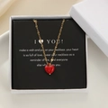 Gold-plated stainless steel heart necklace with red pendant in a premium white gift box - I Love You Theme