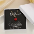 18K gold plated necklace with red heart pendant on greeting card in a gift box - Girlfriend Theme