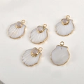 Gold-plated scallop shell pendants with amethyst inlay and radial textures for DIY jewelry - Rose Quartz Shell (A1-283)