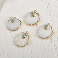 Gold plated shell fan pendants with natural stone inlay for DIY bohemian jewelry making - Turquoise Shell (A1-283)