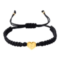 Zwarte gevlochten armband met gouden hartvormige hanger en de letter F - Zwart Touw Initiaal Y
