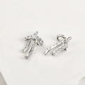 Detailed view of silver bow pendant with rectangular zircon and lace edge design - Lace Long Bow Style / White Gold