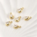 Macro shot of 14k gold-plated pear-shaped zircon pendants for DIY jewelry making - Water Drop Style / 12*7mm / 14K Gold