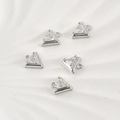 Close-up of five silver-plated triangle charms with clear zircons for jewelry making - Triangle Style / 11*9.5mm / Silver
