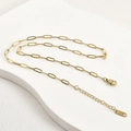 Detail der goldenen Edelstahl-Büroklammerkette mit Karabinerverschluss und Verlängerung - 3*9 Flachdraht Quadratische Kette (Breite ca. 3.1*Länge ca. 9.3mm) / Gold