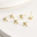 Close-up of 14k gold plated cross stud earrings with zircon for DIY jewelry making - 14k Gold Plated Pink Zircon Cross