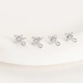Detailed view of silver snowflake earring posts with pink zircon for DIY jewelry making - White K Plated Pink Zircon Cross