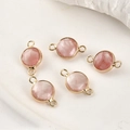 Pink faceted crystal pendant with double gold plated loops for DIY jewelry making - Watermelon Quartz