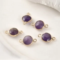 Set of five purple crystal connectors with gold-plated geometric facets for DIY jewelry - Purple Crystal