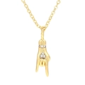 Hip hop style gold plated necklace with rock gesture pendant and white rhinestones - Gold-White