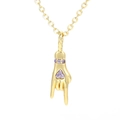 Hip hop style gold gesture pendant necklace with purple heart-shaped gemstones - Gold-Purple