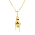 Golden hand gesture pendant necklace featuring black crystals in a hip hop rock style - Gold-Black