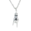 Hip hop style silver hand gesture pendant necklace with black stones on O-chain - Platinum-Black