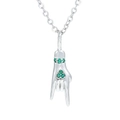 Rock hand gesture pendant necklace in silver finish with green gemstone accents - Platinum-Green