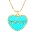 Goldener Herzanhänger mit blauem Emaille, AMORE Schriftzug und zarter Kugelkettenkette - Blau