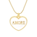 Goldene Herzanhänger-Halskette mit weißem Emaille und AMORE-Schriftzug für Damen - Weiß