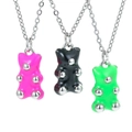 Three colorful gummy bear necklaces in pink green and black with silver rivet studs - White (Platinum) / White Gold