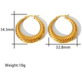 Detailed dimensions of 18K gold-plated chunky hoop earrings with spiral twisted texture - Threaded Round