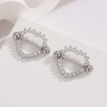Elegant 18K gold-plated stainless steel heart nipple rings with cubic zirconia pavé - Silver